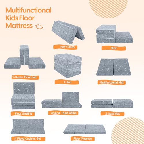 MeMoreCool Kids Folding Mattress 63x26 Trifold Floor Mat, Grey Dinosaur - color: Grey Dinosaur