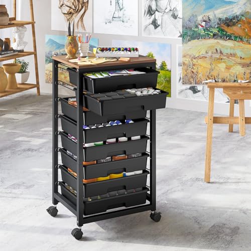 SYKIARIOL Rolling Storage Cart with Drawers, 8 Drawers Utility Cart,Black - color: Black