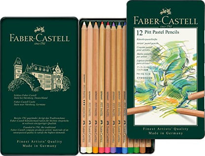 Faber-Castel FC112112 Pitt Pastel Pencils in A Metal Tin (12 Pack), Assorted