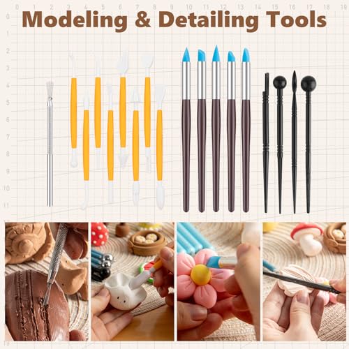 UUSYCUN 52PCS Pottery Tools for Sculpting, Ceramics Clay Tools for Pottery Kiln, Pottery Wheel, Trimming, Carving, Modeling, Beginners, Polymer Clay, Air Dry Clay, Pros, Adults, Crafting Supplies - color: Wood-52PCS