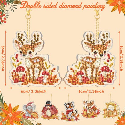 WILLBOND 30 Pcs Thanksgiving Diamond Art Kits for Adults, Animals Theme | Thanksgiving Diamond Painting Ornaments, Double Sided, DIY Thanksgiving Animals Diamond Painting Keychain for Adults - color: Fall Animal