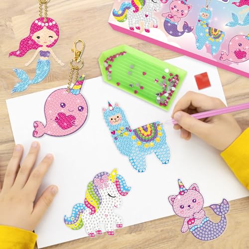 BANBBUR Art and Crafts for Kids Ages 8-12 4-8, 5 PCS Diamond Gem Art Kids | Double Sided 5D Gem Key Chain Making Kit,Christmas Crafts for Kids, Art and Craft Birthday Gifts Christmas Stocking Stuffers