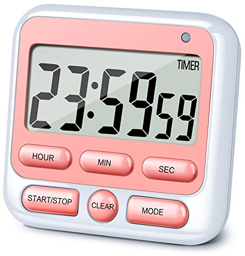 4-in-1 Digital Timer with Count Up/Down, Clock & Alarm, Ring & Silent Modes - color: Pink