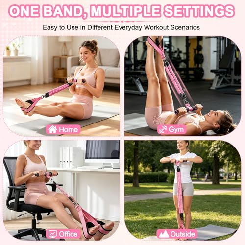Pedal Resistance Band with Handles, 30-90LB Adjustable Thai Natural Rubber Resistance Bands, 3 Removable Covered Tubes, Full Body Workout Equipment for Abs Arms Legs Waist - color: Pink