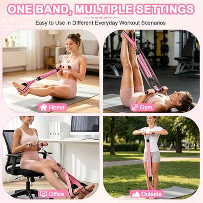 Pedal Resistance Band with Handles, 30-90LB Adjustable Thai Natural Rubber Resistance Bands, 3 Removable Covered Tubes, Full Body Workout Equipment for Abs Arms Legs Waist - color: Pink