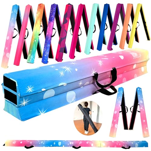 Marfula 6 FT / 8 FT / 9 FT Folding Gymnastics Beam Foam Balance Floor Beam - color: Bubble Rainbow, size: 10 Ft