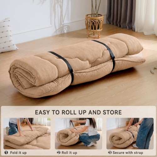 Japanese Floor Mattress,3.5" Thicken Futon Mattress Tatami Mat - color: Light Coffee, size: Twin (80”L × 39“W)