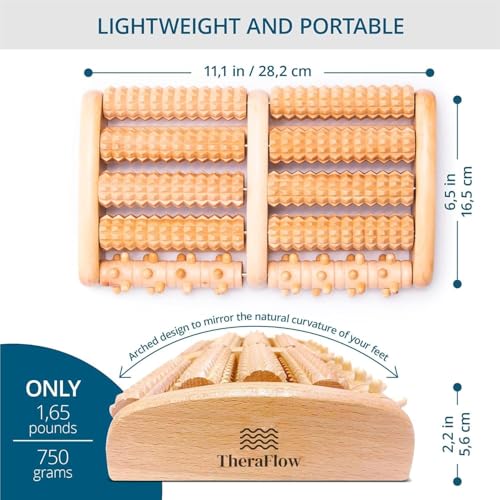 TheraFlow Foot Roller for Plantar Fasciitis Relief and Neuropathy Pain Relief for Feet - Wooden Foot Massager Roller Acupressure Tool with Reflexology Chart - Mom Gifts for Women and Men - size: Large
