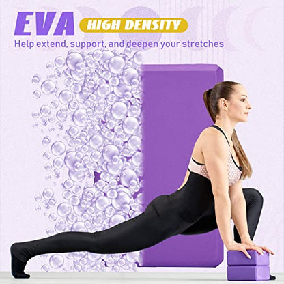 Wettarn 6 Pack Yoga Blocks 9 x 6 x 4 Inch EVA Foam, Lightweight | Non Slip, Yoga Props Accessories for Pilates, Stretching and Meditation - color: Purple