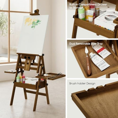 MEEDEN Painting Easel with Storage and Tray: H-Frame Beech Wood Art Easel | Easel Stand for Adults, Artists, Students, Beginners - Adjustable 50"-80" H, Holds Canvas Up to 47 Inches - color: Walnut