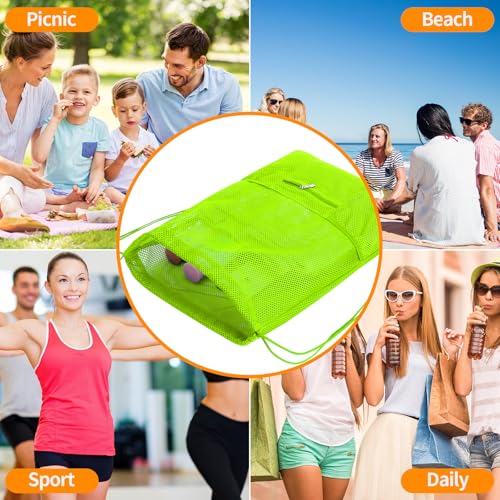 NATURAL STYLE Mesh Drawstring Backpack Bag, Gym Sports Bag with Zipper Pocket Bottle Holder, String Beach Bag for Swiming Travel (Green) - color: Green