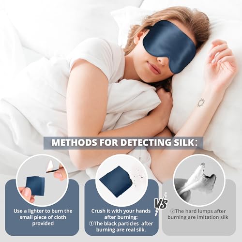 Sleep Mask, 100% 22 Momme Mulberry Silk Eye Mask with Adjustable Strap | Eye Sleeping Mask for Women Men, 100% Mulberry Silk, 22 Momme 6a Fibers, Blackout Blindfold Eye Cover for Side Sleeper(Blue) - color: Blue 22 Momme