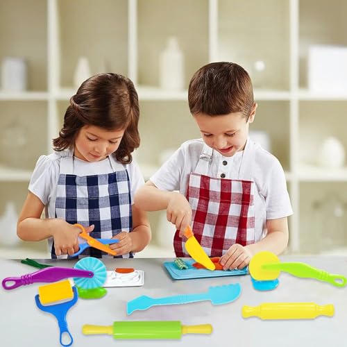 LCY WEDSHI Dough Tool Set, 9 Pcs Dough Tools Sets for Kids Ages 4-8, Dough Accessories Includes Cutters Roller, Rolling Pins, Safety Scissors, Plastic Knife, Plastic Rollers