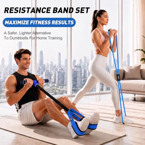Resistance Bands with Handles Set, Leg/Core/ABS/Arm/Back/Hips Workout Equipment for Women, Portable Pedal Resistance Band & Figure 8 Resistance Bands, Exercise Bands for Pilates Yoga Stretching - color: Blue