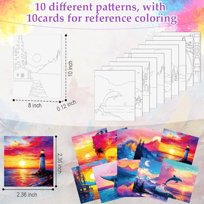 Ctosree 72 Pcs Natural Scenery Paint and Sip Kit for Adults 8'' x 10'' Pre Drawn Canvas for Painting DIY Pre Printed Canvas for Party Favor Afro Acrylic Painting Kit Wood Easel Brushes Bulk - style: Natural Scenery