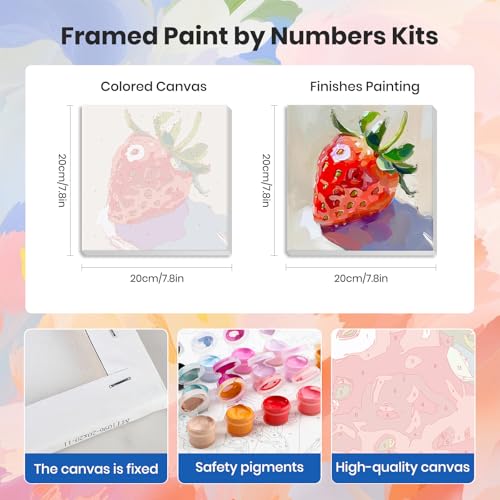 HEIBAGO 4 Pack Framed Paint by Numbers Kit for Adults Beginner, Adult Paint by Number Kits Fruit, DIY Paint by Numbers for Adults,Small Easy Acrylic Oil Painting for Wall Decor 8 x 8 Inch - color: Fruit