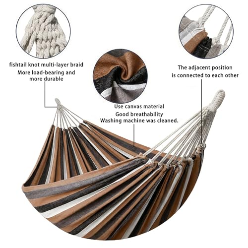 Canvas Hammock 122" Long X 59" Wide 2 Person Hammock 440 pounds Maximum Weight Applicable Scenes in Courtyard Autumn, Indoor Hanging Chairs, Beach Leisure (Black White, Full) - color: Black White