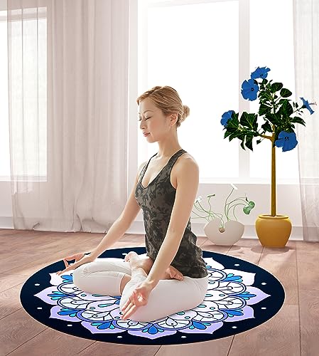 nuveti Large Meditation Mat Non Slip Round Yoga Mat Natural Rubber with Sueded Surface Exercise Mat Perfect for Meditating, Stretching, Yoga（140CM X 3.5MM Thick) - color: JingRuoAnLan