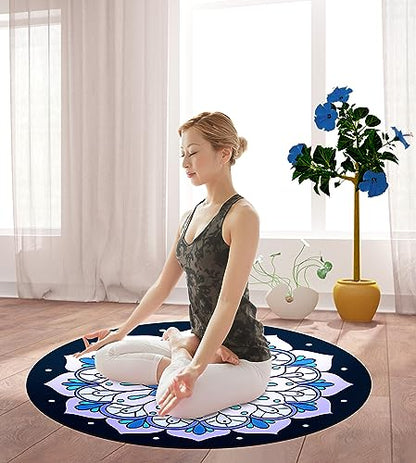 nuveti Large Meditation Mat Non Slip Round Yoga Mat Natural Rubber with Sueded Surface Exercise Mat Perfect for Meditating, Stretching, Yoga（140CM X 3.5MM Thick) - color: JingRuoAnLan