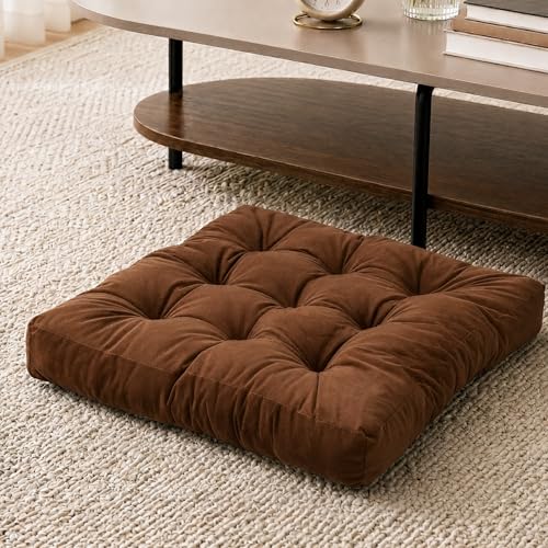 Floor Pillow for Adults, Velvet Floor Cushion, 22 x 22 Inch, Brown - color: Brown, size: 1pack