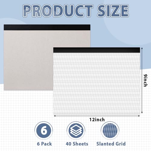 gisgfim 240 Sheets Calligraphy Paper Fountain Pen Paper Calligraphy Practice Pad 12" x 9" Calligraphic Writing Pages with Slanted Grid Letter 19lb Bond (70GSM) for Beginners（6 Pack）