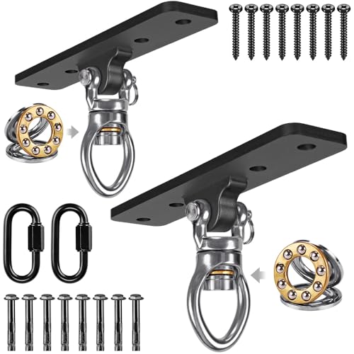Dolibest 2 Pack Heavy Duty Swing Hangers, Swing Set Accessories with Carabiner for Indoor/Outdoor Use, Porch Swing, Hanging Kit for Wooden/Concrete Set w/ 8 Wood Screws and 8 Expansion Bolts, 900LB - color: Black Hangers- 2 Pack