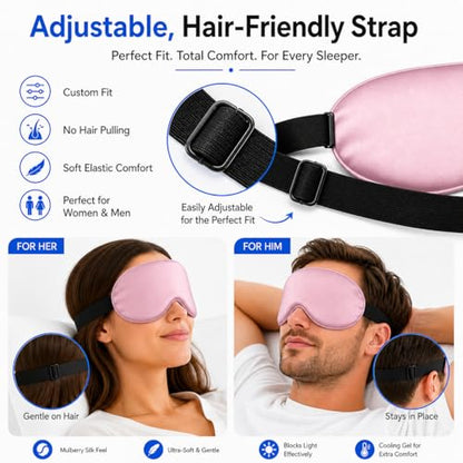 Cooling Sleep Mask with Mulberry Silk Surface & Removable Gel Pack - color: Cooling Pink