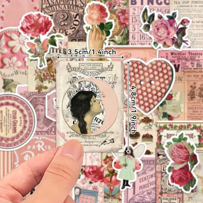 Bomichi Vintage Stickers, 102 Pcs Scrapbooking Supplies for Bullet Journals, Planners, Letter, Card Album Making, Collage Art, Crafts, Water Bottle - style: Rose