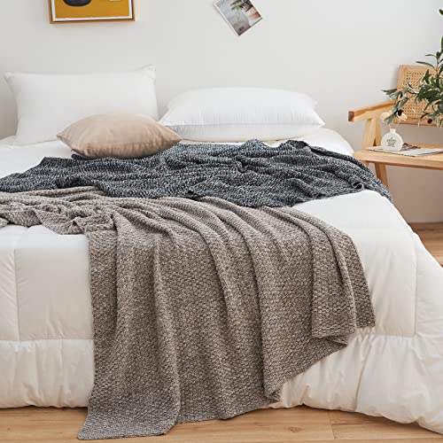 Longhui bedding 소파용 니트 담요, 부드럽고 아늑한 세탁기 세탁 가능한 100% 면 소파 담요, 무거운 1.1kg(2.5파운드) 무게, 세탁 가방 포함, 그레이 및 화이트 - color: 회색., size: 51" x 63", Standard