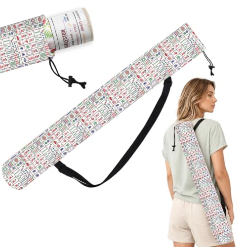 FINGERINSPIRE Mahjong Mat Carrying Bag 35 Inch Portable Printed Mahjong Pad Holder Bag with Adjustable Strap Canvas Drawstring Outdoor Travel Storage for Board Games Yoga Mat Tripod - color: White