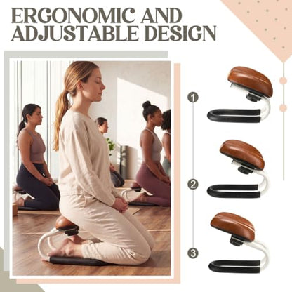 SiliFine Meditation Bench with Carrying Bag, 3 Level Adjustable Metal Meditation Stool, Non-Slip Prayer Kneeling Stool with Cushion, Ergonomic Prayer Chair for Meditations Yoga(Brown) - color: Brown
