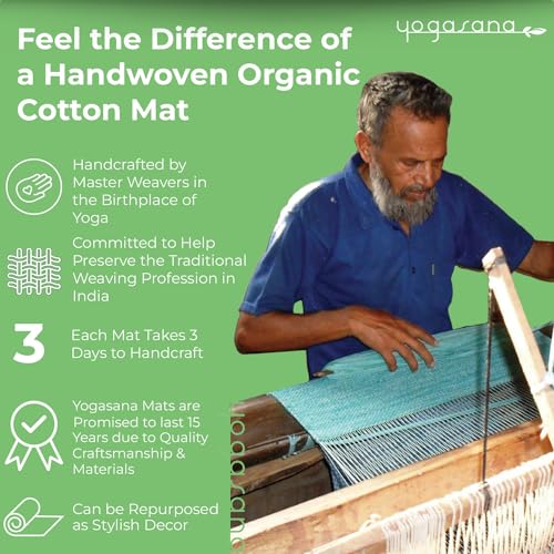 Yogasana Organic Cotton Yoga Mat - Non Slip Hand-Woven Foldable Yoga Rug Provides Excellent Comfort, Traction & Support - Travel Extra Thick Yoga Mats for Indoor & Outdoor Use - 24 x 72 Inches - color: Sand