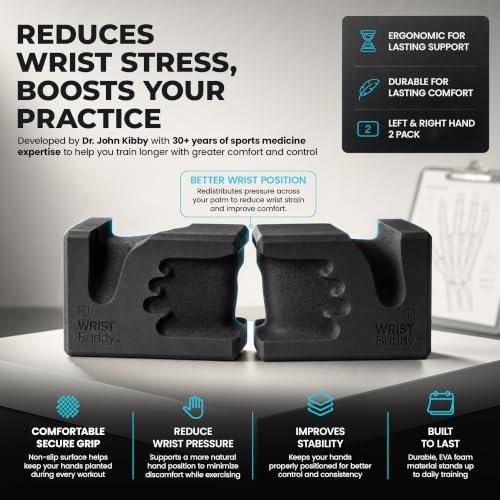 WRISTBuddy® Yoga Blocks 2 Pack, High Density Non-Slip, Hand-Shaped Design | 60% less wrist pressure —patented hand-shaped design eases wrist discomfort for yoga, Pilates, push-ups, planks & handstands. - color: Black