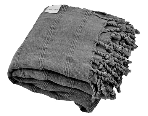 InfuseZen Large Stonewashed Organic Cotton Turkish Throw Blanket - Charcoal - color: Extra Large Charcoal (92" X 69")