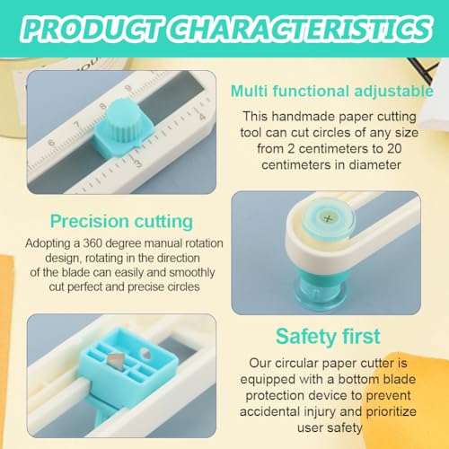 Circle Cutter for Paper, 4 Blades Rotary Knife, 0.6"-4" Radius, DIY Crafts | Adjustable 0.8-7.9" circle cutter with slide-lock. dual metric/imperial scales, concentric circles for mandalas. Safety guard