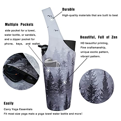 Yoga Mat Bag - Long Tote with Pockets - Holds More Yoga Accessories - Yoga Bag Fit Most Size Mats - Yoga Mat Carrier - color: Cloud Forest