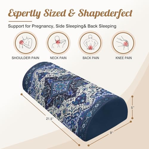 Knee Pillow for Back Sleeping – Half Moon Bolster Pillow for Under Knee While Sleeping Support, Leg & Back Pain Relief (21.5x9x5 Inches) - color: Blue