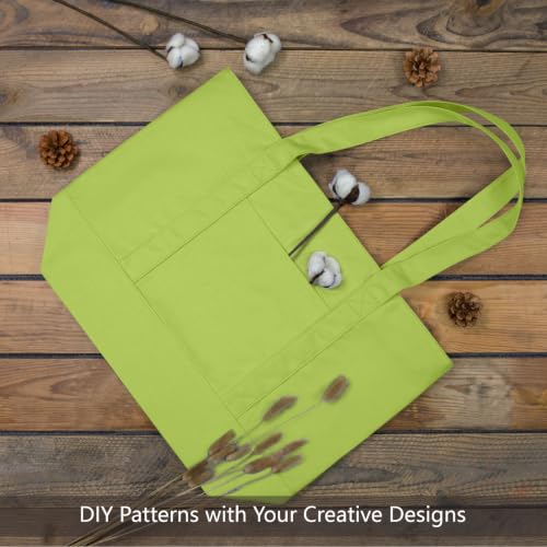 TOPDesign 1-Pack Canvas Tote Bag with an External Pocket, Reusable Grocery Shopping Bag, Top Zipper Closure, Daily Essentials (Light Green) - color: Light Green