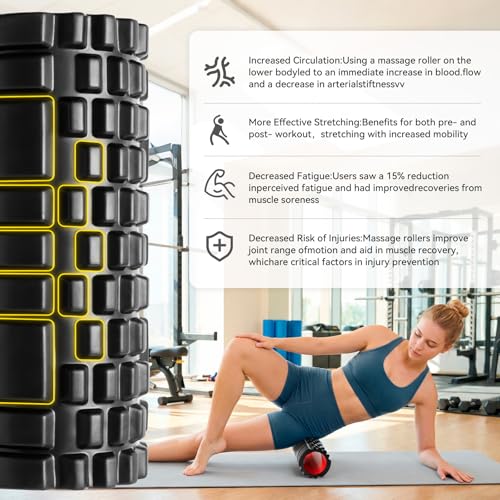 Foam Roller for Deep Tissue Massager Multi Density Massage Roller | Exercise Patented Roller for Muscle Massage & Myofascial Trigger Point Release Back Roller Improves Mobility, Pilates, Yoga - color: Black