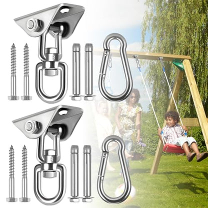 2-Pack Hammock Hanging Kit, 360-Degree Swivel Heavy-Duty Swing Hooks, Supports 1200 lbs, Stainless Steel Swing Hardware for Hammocks, Playgrounds, Yoga, Chairs & Heavy Bag. Installs on Concrete/Wood.