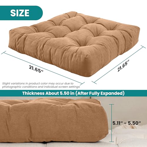 NEST & LOOM Floor Cushions - Large Square Tufted Floor Pillow, Meditation Cushion, Floor Chair Pillow for Seating & Lounging - Soft & Supportive, Brown - 21.65" x 21.65" - color: Brown