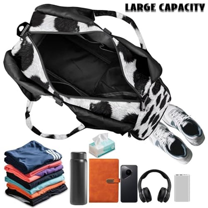 Gym Bag with Yoga Mat Holder Large Tote Bag With Multi Pockets for Women Men Dry Wet Separated Pocket Carryall Yoga Tote Bag for Pilates Travel Workout Office - color: Cow Leopard Print