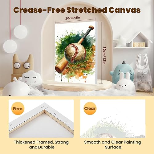 Baseball Paint by Numbers Kit for Kids with Framed Canvas - Wooden Easel | Ball Sports Paint by Numbers for Kids Ages 8-12, Acrylic Oil Painting Kits with Nice Gift Box for Wall Decor (12x8 inch) - color: BKH2204