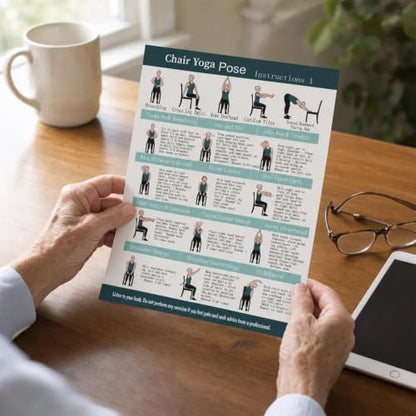 Chair Yoga Exercise Posters 4 Pack Seated Workout Charts for Seniors Beginners 8x10 Inch Fitness Guides for Flexibility Strength Physical Therapy Home Use (Green)