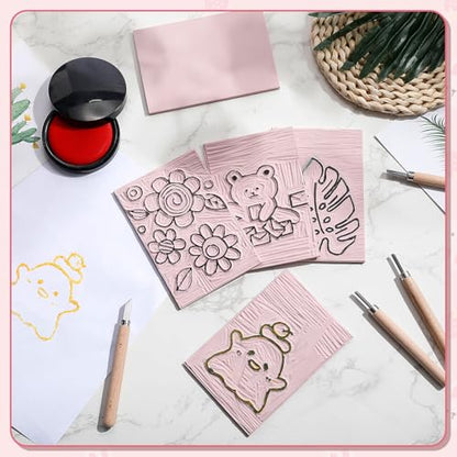 Frienda 30 Pcs 4" x 6" Rubber Linoleum Block for Printmaking,Pink - color: Pink
