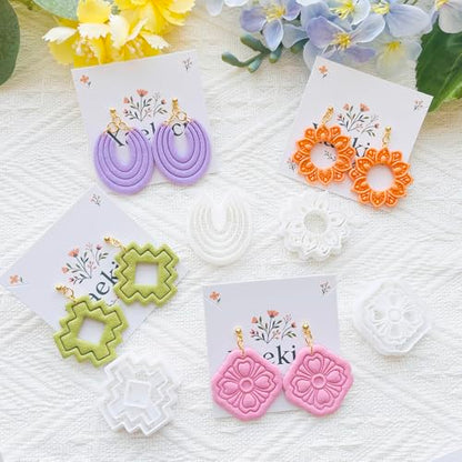 Geometric Pattern Polymer Clay Cutters Set – Molds and Clay Cutters for Polymer Clay, Clay Earring Tools - color: D color