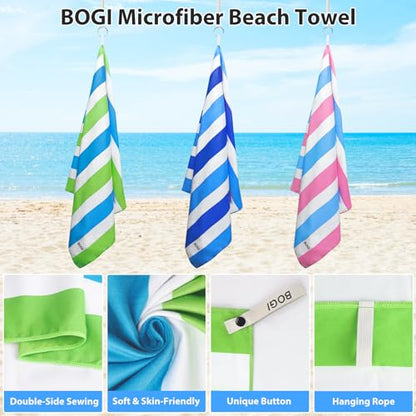 BOGI Microfiber Beach Towel Set for Travel Bath Beach Swim Gym Yoga（L 63''x31.5''） - color: Green & Blue, size: L:63"x31.5" with 16"x16"