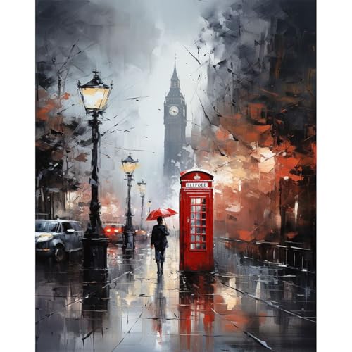 Paint by Numbers Kit for Adults Beginner, London City View Street Scenery Adult Paint by Number Kits on Canvas without Frame, Big Ben Acrylic Oil Paint by Numbers for Home Decor Gift 16” W x 20”L - color: LKOP005, size: Frameless