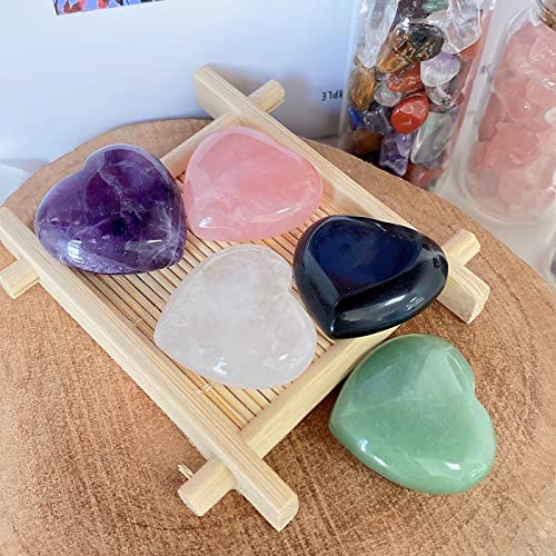 QINJIEJIE 5Pcs 1.2" Rose Quartz Heart Crystals Amethyst Healing Crystal - color: Y- 1.2" Large - 5pcs