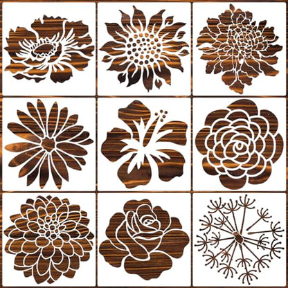 Large Flower Stencils for Walls 14inch Floral Stencils for Wood Fence | Reusable Rose Hibiscus Daisy Sunflower Stencil for Painting on Furniture Fabrics DIY Decor - style: Flowers